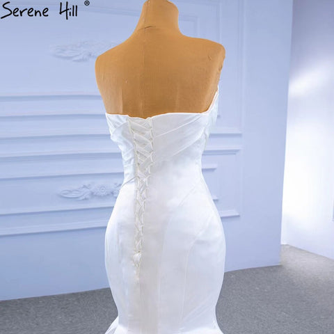 White Satin Mermaid Wedding Dresses 2025 Simple Elegant Sexy Bride Gowns HM67297 Custom Made