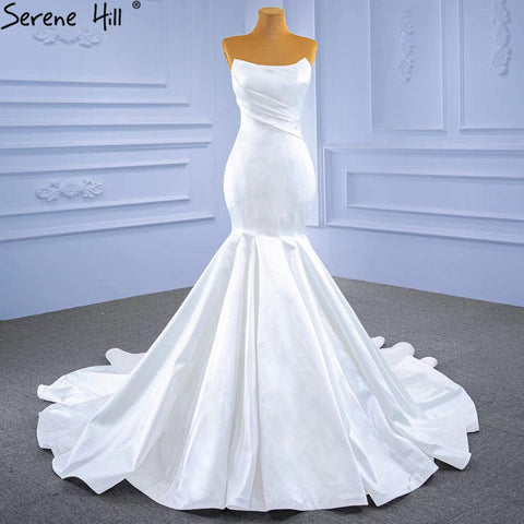 White Satin Mermaid Wedding Dresses 2025 Simple Elegant Sexy Bride Gowns HM67297 Custom Made