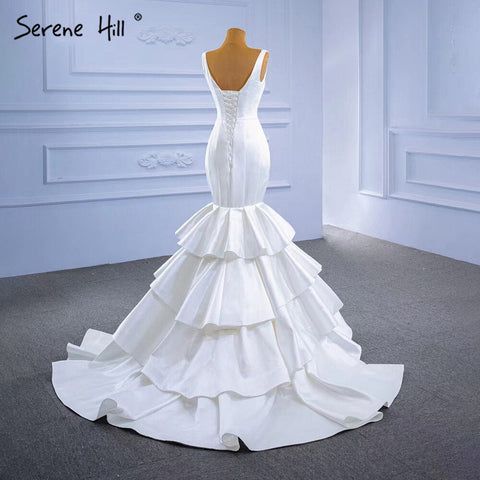 White Satin Mermaid Wedding Dresses 2025 Tiered Elegant Simple Sexy Bride Gowns HM67312 Custom Made