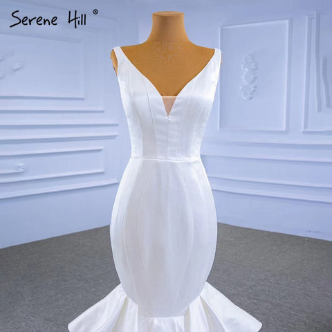 White Satin Mermaid Wedding Dresses 2025 Tiered Elegant Simple Sexy Bride Gowns HM67312 Custom Made
