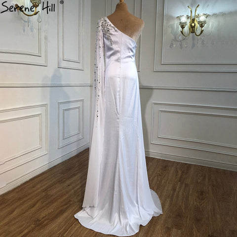 Robe de soirée asymétrique en satin blanc, style sirène, élégante et sexy, pour femmes, modèle LA70711, 2025 