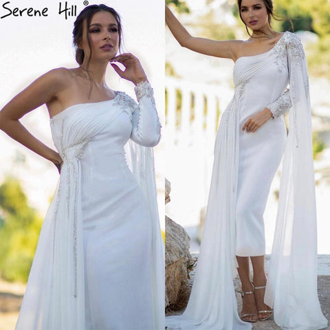 Robe de soirée asymétrique en satin blanc, style sirène, élégante et sexy, pour femmes, modèle LA70711, 2025 