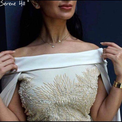 White Satin Overskirt Evening Dresses Gowns 2025 Elegant Mermaid Beaded For Women Party LA70680