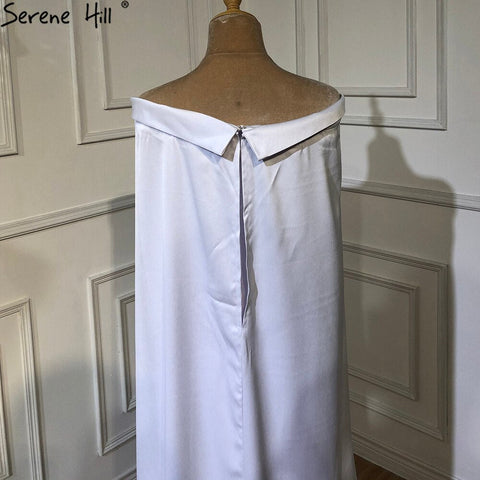 White Satin Overskirt Evening Dresses Gowns 2025 Elegant Mermaid Beaded For Women Party LA70680