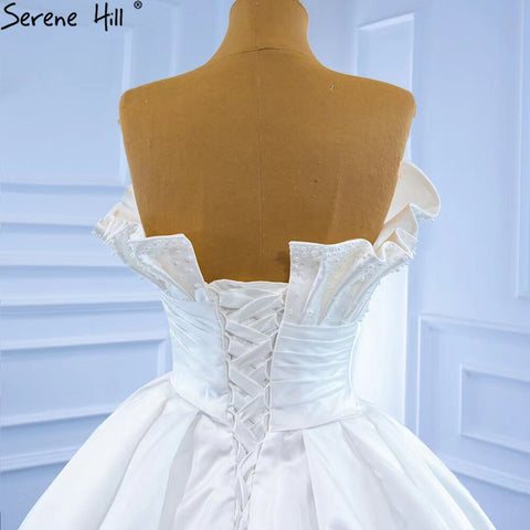 White Satin Sexy Wedding Dresses 2025 High-end Beaded Pearls Bridal Dress HM67267 Cusotm Made