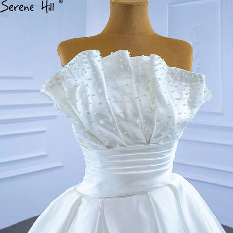 White Satin Sexy Wedding Dresses 2025 High-end Beaded Pearls Bridal Dress HM67267 Cusotm Made