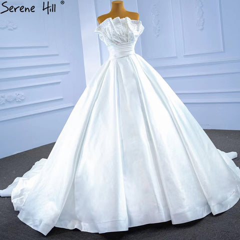 White Satin Sexy Wedding Dresses 2025 High-end Beaded Pearls Bridal Dress HM67267 Cusotm Made