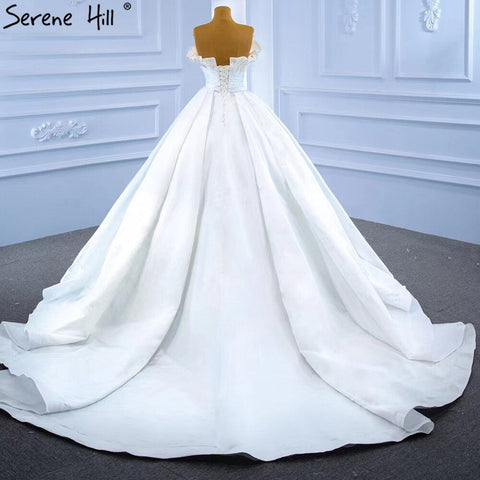 White Satin Sexy Wedding Dresses 2025 High-end Beaded Pearls Bridal Dress HM67267 Cusotm Made