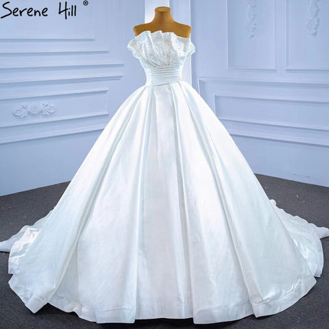 White Satin Sexy Wedding Dresses 2025 High-end Beaded Pearls Bridal Dress HM67267 Cusotm Made