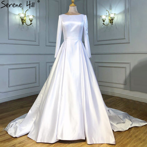 White Satin Sexy Wedding Dresses 2025 Sleeveless Simple Lace Up Bridal Gowns HA2503A Custom Made