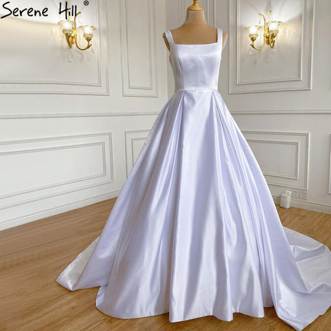 White Satin Sexy Wedding Dresses 2025 Sleeveless Simple Lace Up Bridal Gowns HA2503A Custom Made