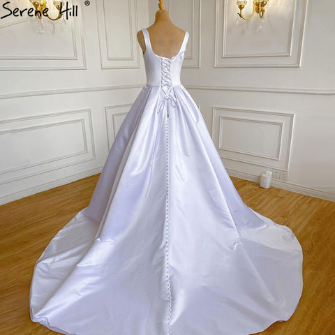 White Satin Sexy Wedding Dresses 2025 Sleeveless Simple Lace Up Bridal Gowns HA2503A Custom Made