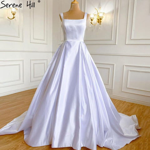 White Satin Sexy Wedding Dresses 2025 Sleeveless Simple Lace Up Bridal Gowns HA2503A Custom Made