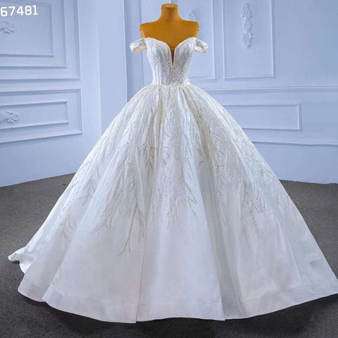 White Sexy Off Shoulder Luxury Beaded Lace Up Bride Gowns Wedding Dress 2025 High End Custom Made HM67481