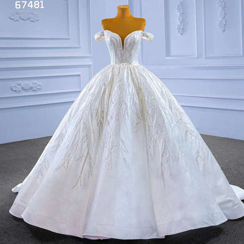 White Sexy Off Shoulder Luxury Beaded Lace Up Bride Gowns Wedding Dress 2025 High End Custom Made HM67481