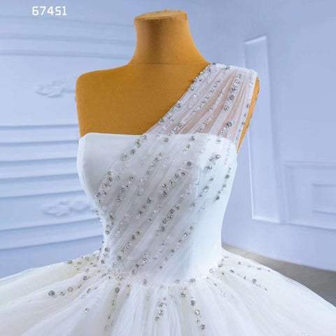 White Sexy One Shoulder Luxury Beaded Lace Up Bride Gowns Dubai Wedding Dress 2025 High End Custom Made HM67451