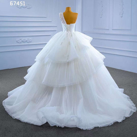 White Sexy One Shoulder Luxury Beaded Lace Up Bride Gowns Dubai Wedding Dress 2025 High End Custom Made HM67451