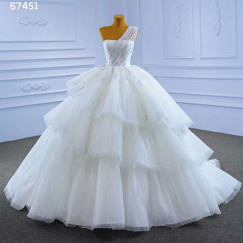 White Sexy One Shoulder Luxury Beaded Lace Up Bride Gowns Dubai Wedding Dress 2025 High End Custom Made HM67451