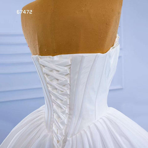 White Sexy Strapless Lace Up Luxury Beaded Pearls Bride Gowns Wedding Dress 2025 High End Custom Made HM67472