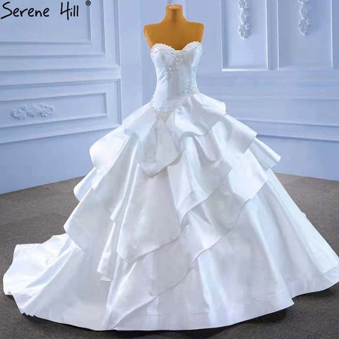 White Sweetheart Sexy Wedding Dresses 2025 Beaded Pearls Lace Up Bride Gowns HM67317 Custom Made