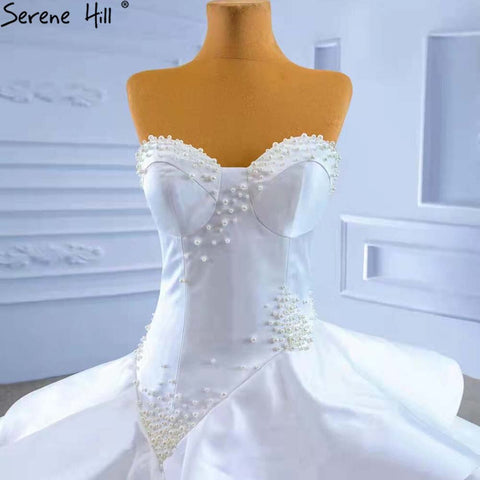 White Sweetheart Sexy Wedding Dresses 2025 Beaded Pearls Lace Up Bride Gowns HM67317 Custom Made