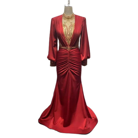 Wijn Rood Satijn Mermaid Avond Jurken 2025 Luxe Kralen Elegante Voor Vrouwen Party LA71555
