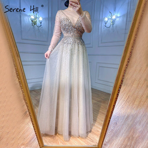 Vestidos de noche estilo Dubái, corte A, color vino tinto, 2025, con mangas largas y cuentas, diseño de vestido formal sexy LA70734 