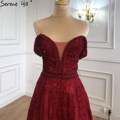 Wine Red A-Line Luxury Evening Dresses Gowns 2025 Crystal Sweetheart Sexy For Women Party LA71025