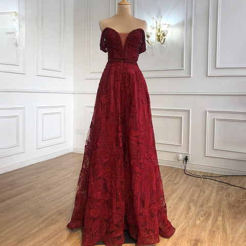 Wine Red A-Line Luxury Evening Dresses Gowns 2025 Crystal Sweetheart Sexy For Women Party LA71025