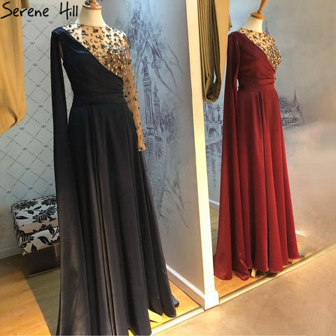 Wine Red A-Line Luxury Evening Dresses Gowns 2025 One Shoulder Diamonds Satin For Woman Party LA70923