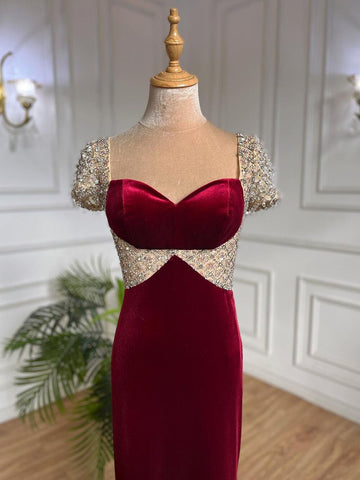 Wine Red Beaded Arabic Evening Dresses Gowns Mermaid Luxury Elegant For Women Party LA71876