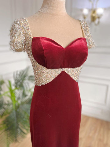 Wine Red Beaded Arabic Evening Dresses Gowns Mermaid Luxury Elegant For Women Party LA71876