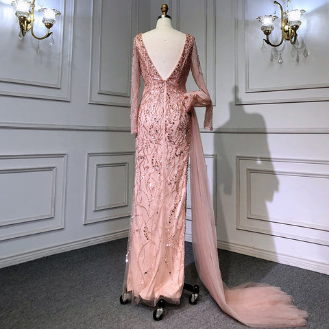 Wine Red Elegant Mermaid Evening Dresses Gowns 2025 Luxury Beaded Overskirt For Women Party LA71642