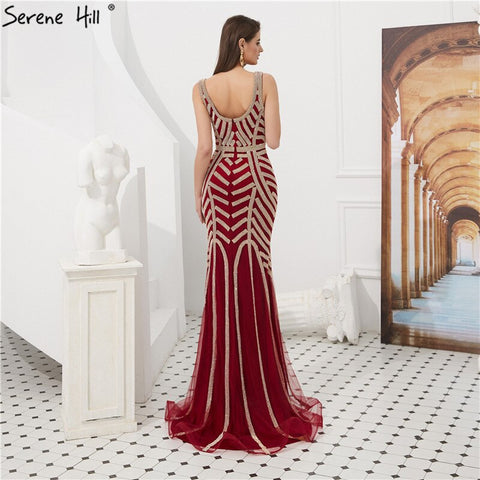 On Sale No Return No Refund Sale Wine Red Full Diamond Evening Dresses Gowns 2025 Luxury Mermaid Sexy Elegant For Women Party LA6212