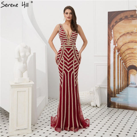 On Sale No Return No Refund Sale Wine Red Full Diamond Evening Dresses Gowns 2025 Luxury Mermaid Sexy Elegant For Women Party LA6212