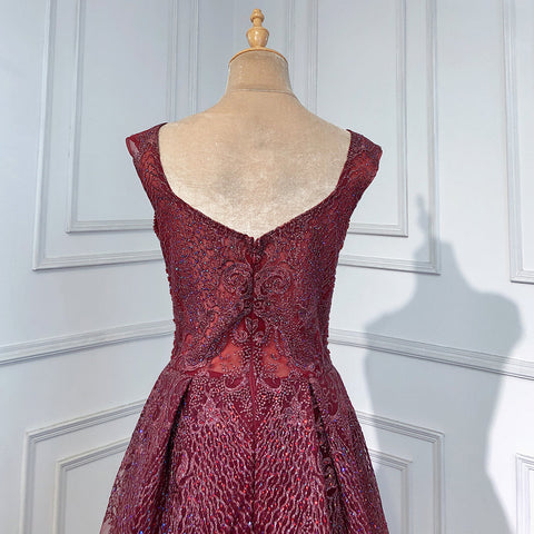 Wine Red Luxury Evening Dresses Gowns 2025 Beaded Mermaid Elegant Overskirt For Women Party LA71611