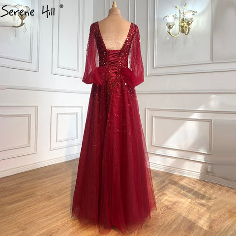 On Sale No Return No Refund Wine Red Luxury Evening Dresses Gowns 2025 A-Line Beaded Sexy For Women Party Dress LA70855