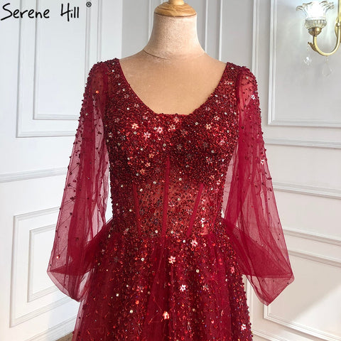 On Sale No Return No Refund Wine Red Luxury Evening Dresses Gowns 2025 A-Line Beaded Sexy For Women Party Dress LA70855