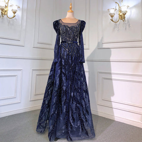 Wine Red Mermaid Elegant Evening Velvet Muslim Dresses Long Sleeves 2025 Beaded Luxury For Women Party LA71637