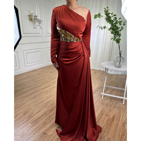 Wine Red Mermaid High Split Satin Evening Dresses Gowns 2025 Elegant O Neck For Women Party LA71285A