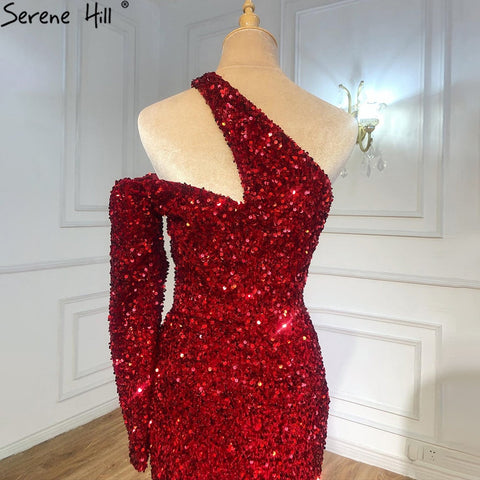 Wine Red Mermaid Sparkle Evening Dresses Gowns 2025 Luxury Elegant One Shoulder For Women Party LA71306