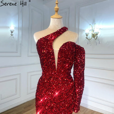 Wine Red Mermaid Sparkle Evening Dresses Gowns 2025 Luxury Elegant One Shoulder For Women Party LA71306