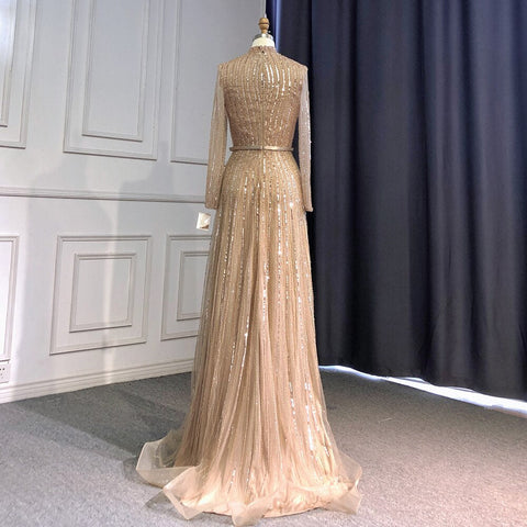 Wine Red Muslim Luxury Evening Dresses Gowns 2025 A-Line Sparkle Beaded For Women Party LA70991