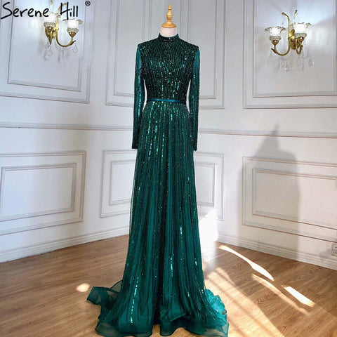 Wine Red Muslim Luxury Evening Dresses Gowns 2025 A-Line Sparkle Beaded For Women Party LA70991