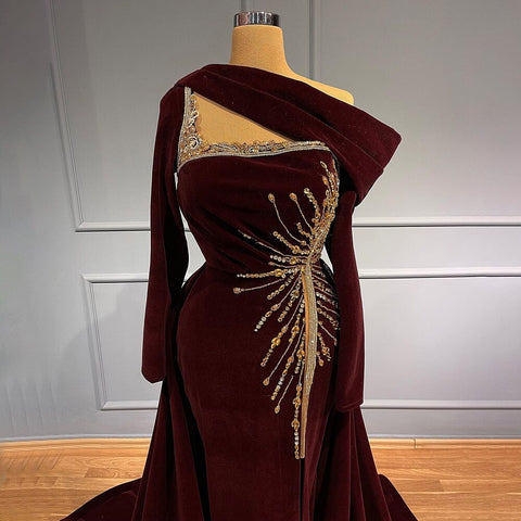Wine Red Velour Overskirt Evening Dresses Gowns 2025 Mermaid Elegant Luxury For Women Party LA71517