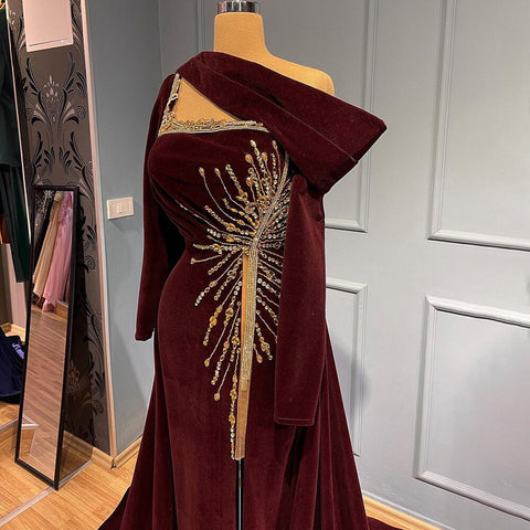 Wine Red Velour Overskirt Evening Dresses Gowns 2025 Mermaid Elegant Luxury For Women Party LA71517