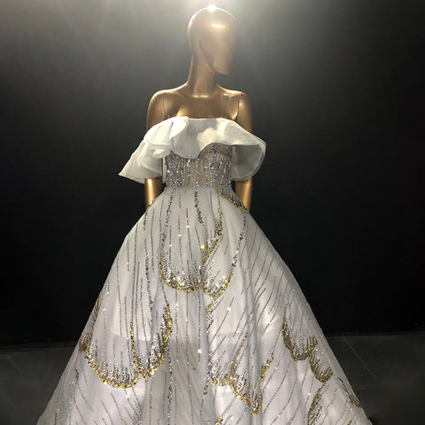 Wit A-lijn Luxe Avond Jurken 2025 Sequin Sparkle Sexy Lace Up Voor Vrouwen Party LA71559