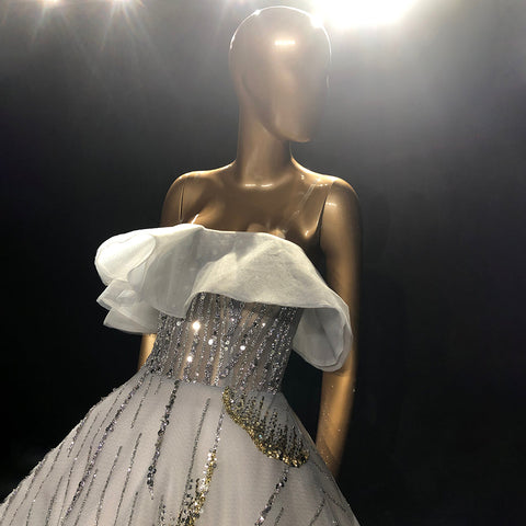 Wit A-lijn Luxe Avond Jurken 2025 Sequin Sparkle Sexy Lace Up Voor Vrouwen Party LA71559