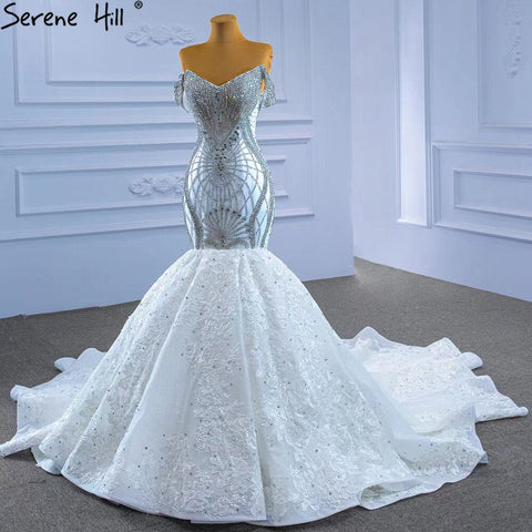 Wit Kralen Diamond Wedding Dresses 2025 Mermaid Elegant Luxe Bruid Toga HM67385 Custom Made