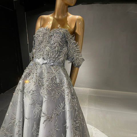 Zilver Luxe Sweetreart Avond Jurken 2025 Kralen A-lijn Sexy Voor Vrouwen Party LA71539